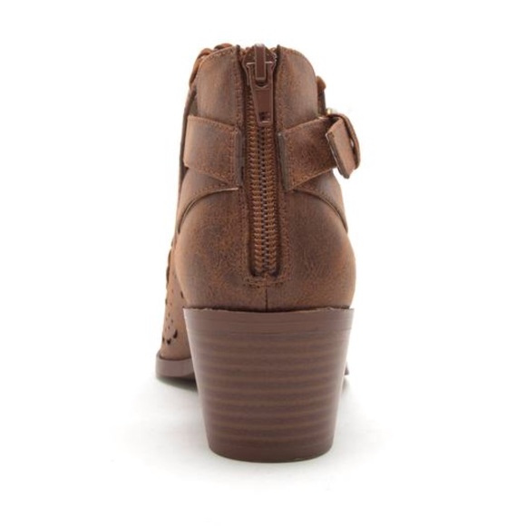 Faux leather cutout bootie boot chunky heel Cognac - Picture 4 of 4